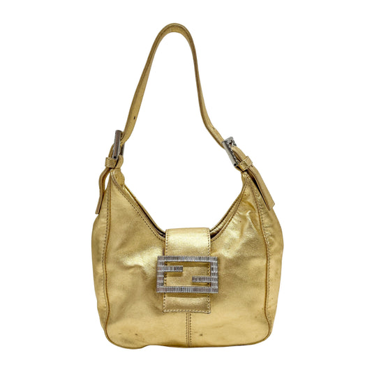 Mini Gold Leather Hobo Shoulder Bag