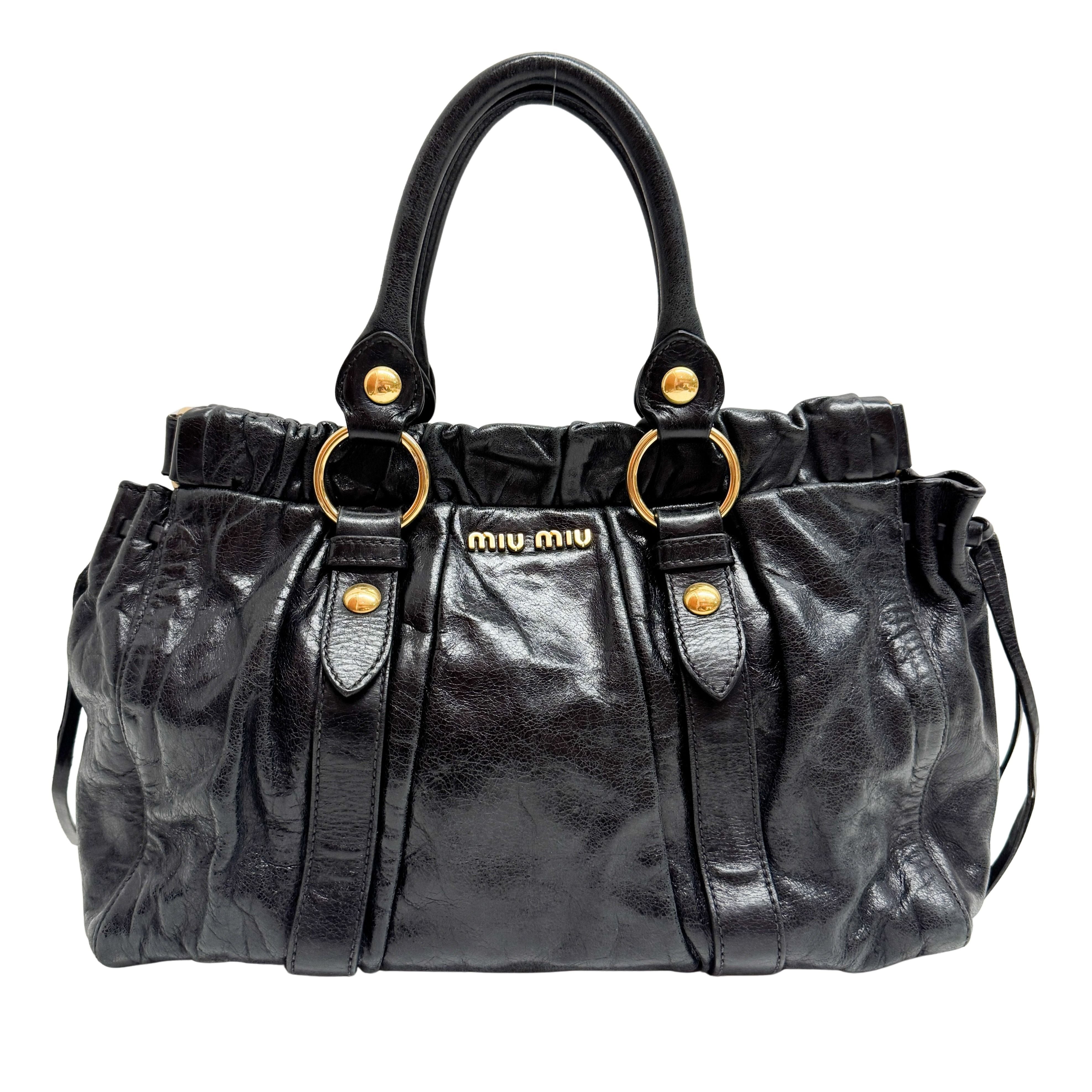 Vitello Bauletto Black Calfskin Leather Two Way Bag