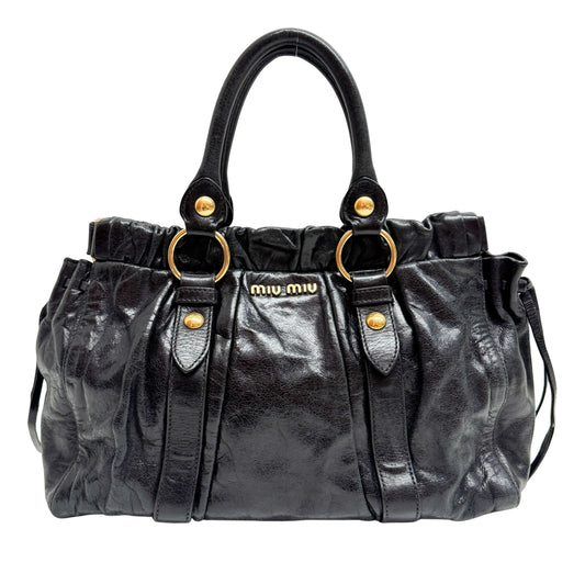Vitello Bauletto Black Calfskin Leather Two Way Bag
