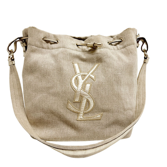 Beige Cotton Crossbody Bag