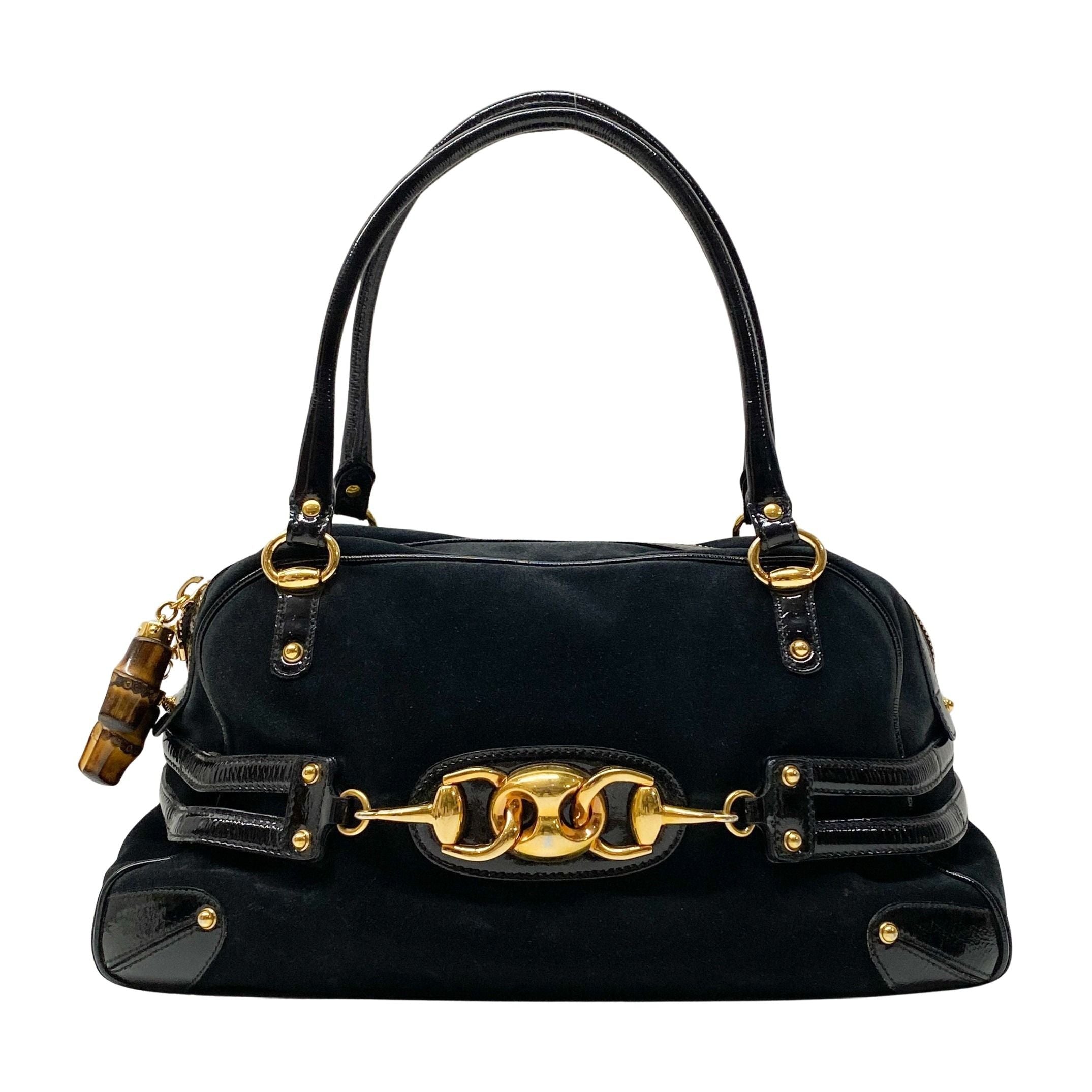 Horsebit Black Suede Boston Bag