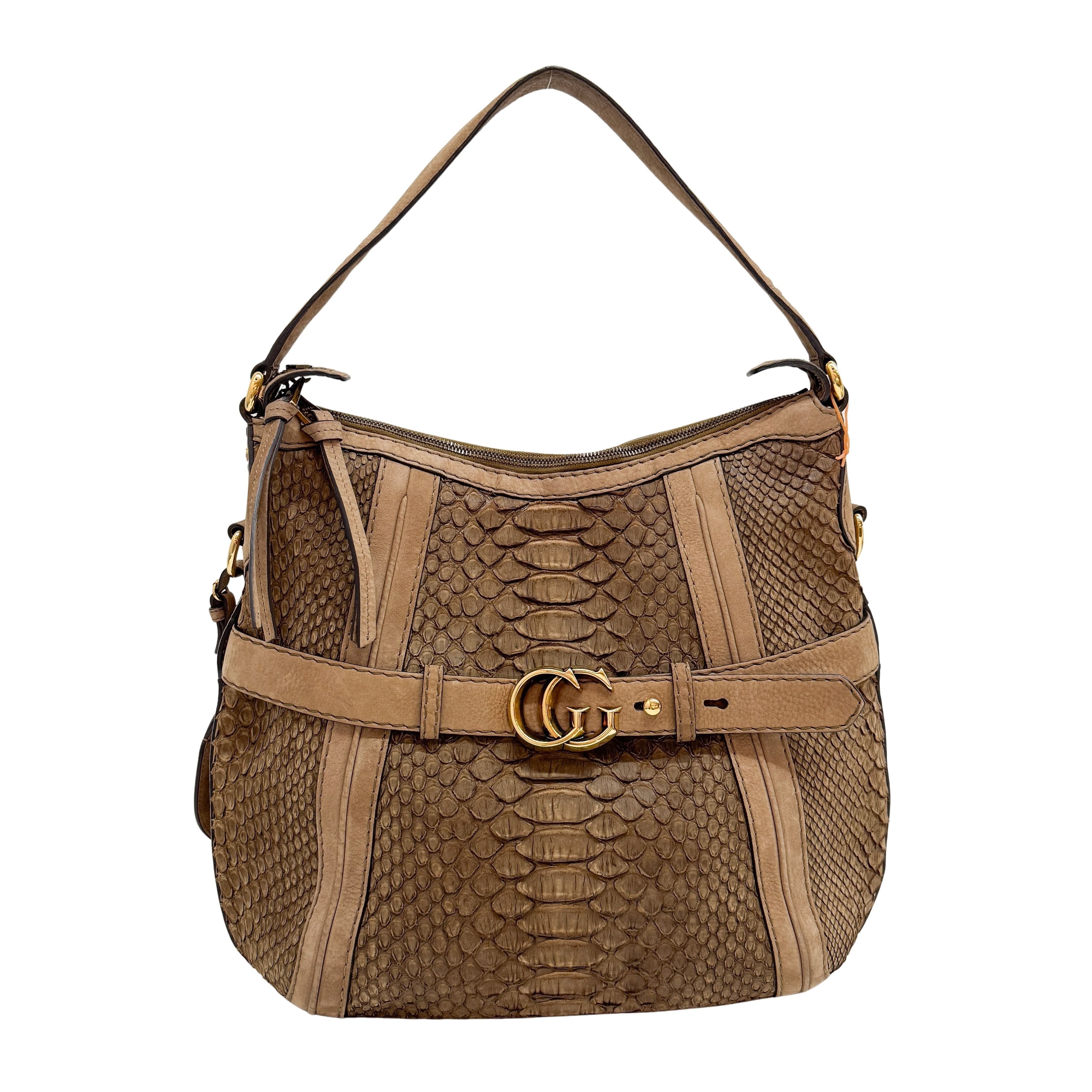Wave Brown Python Embossed Leather Shoulder Bag