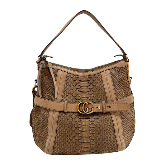 Wave Brown Python Embossed Leather Shoulder Bag