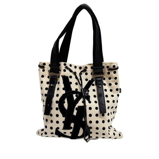 Blue Dotted White Cotton Tote Bag