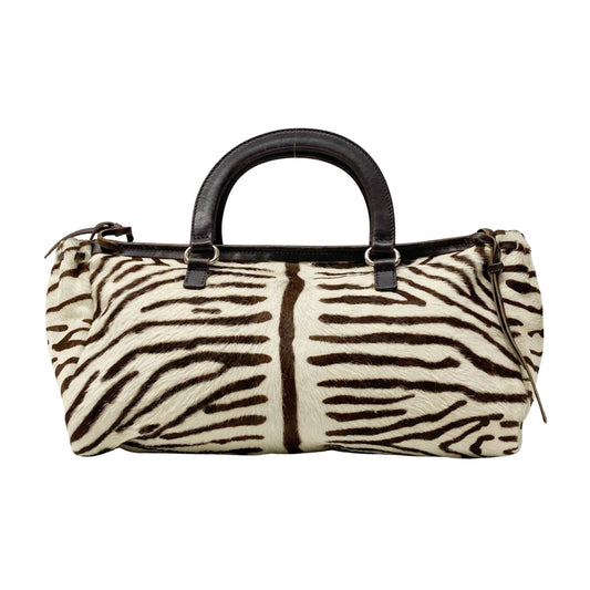 Brown Zebra Print Pony Hair Handbag