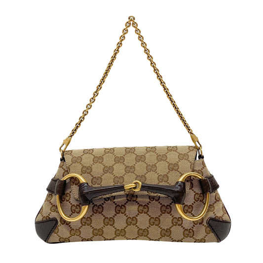 Horsebit Brown Canvas Shoulder Bag