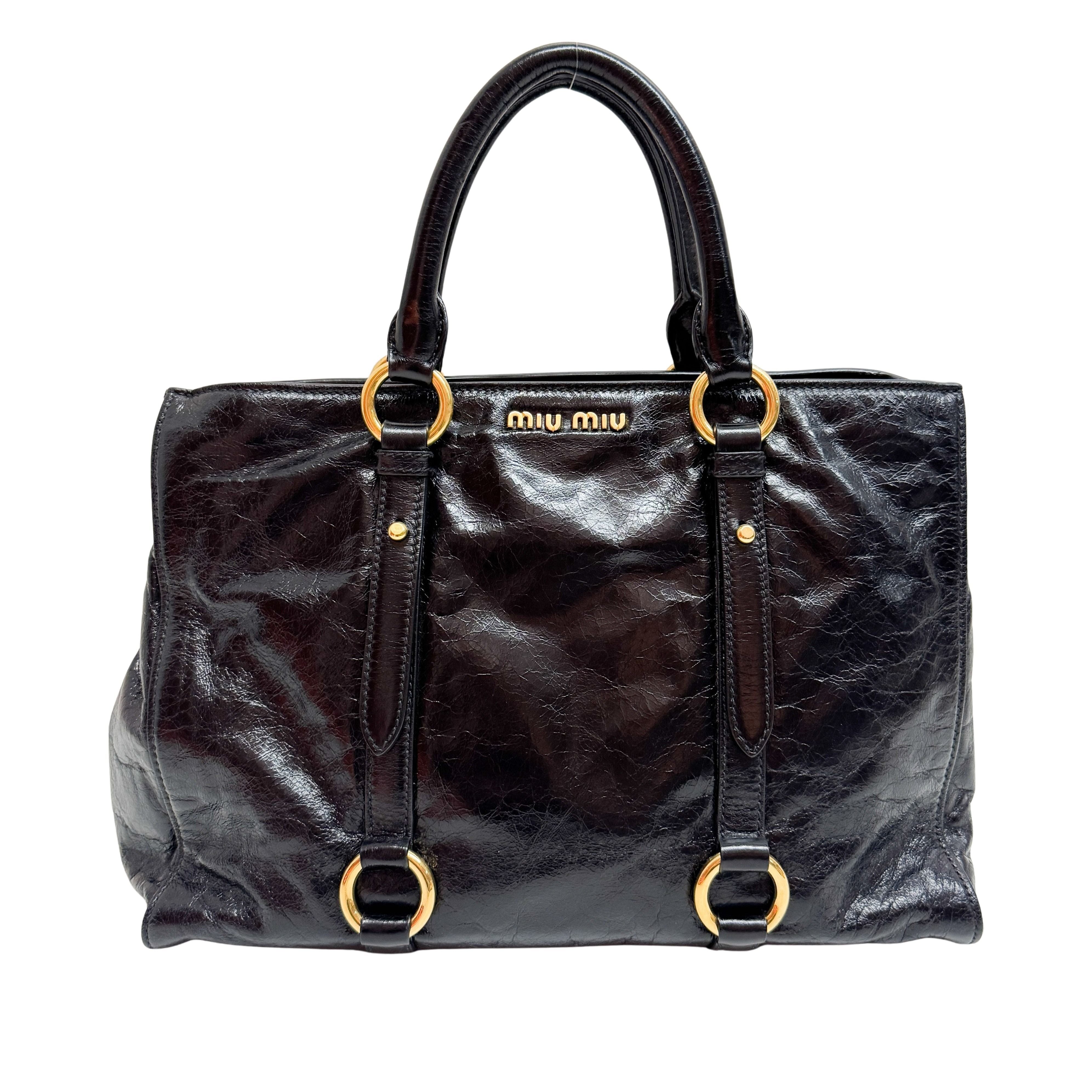 Vitello Black Leather Hand Bag