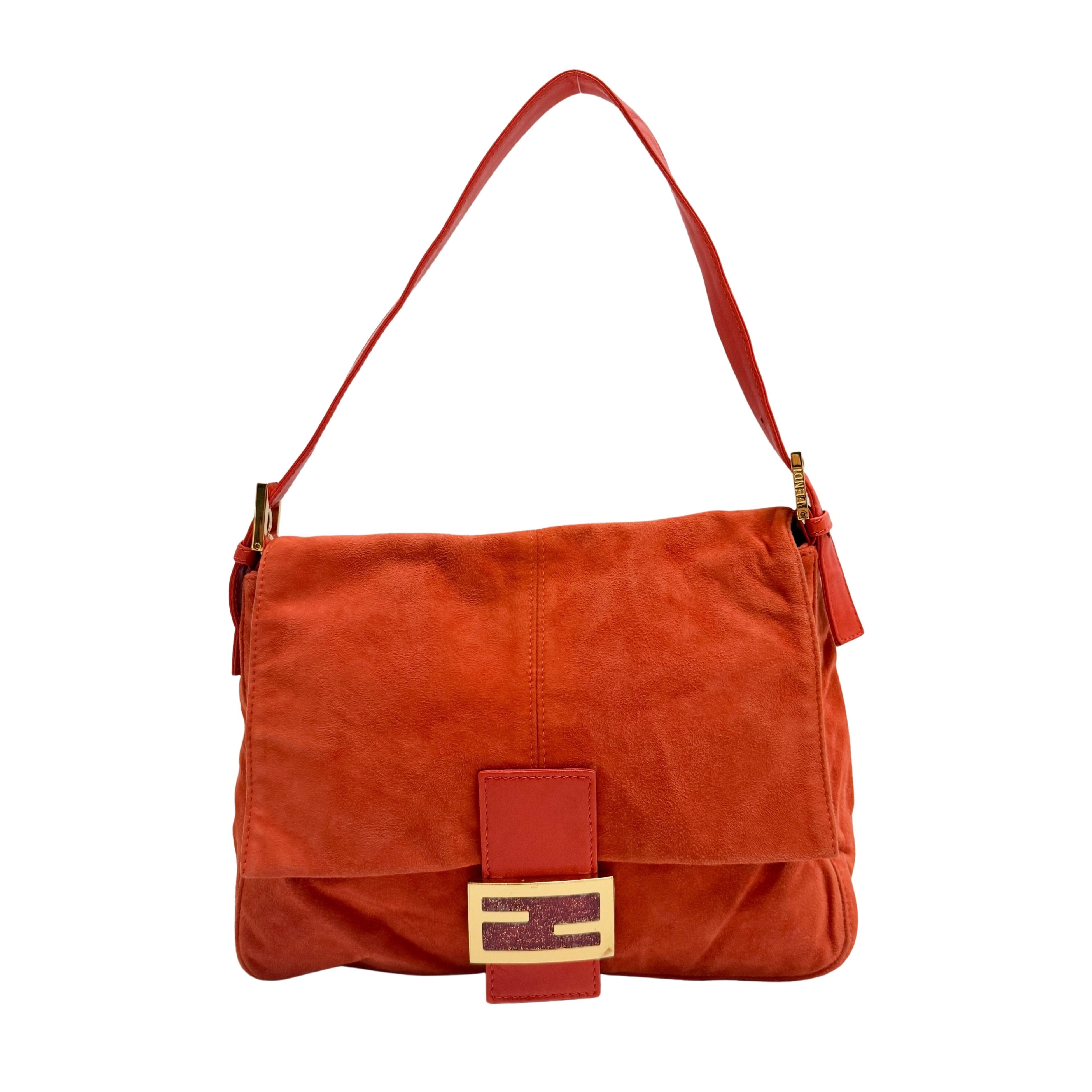 Mamma Baguette Orange Suede Shoulder Bag