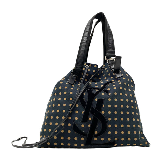 Yellow Dotted Canvas Blue Tote Bag