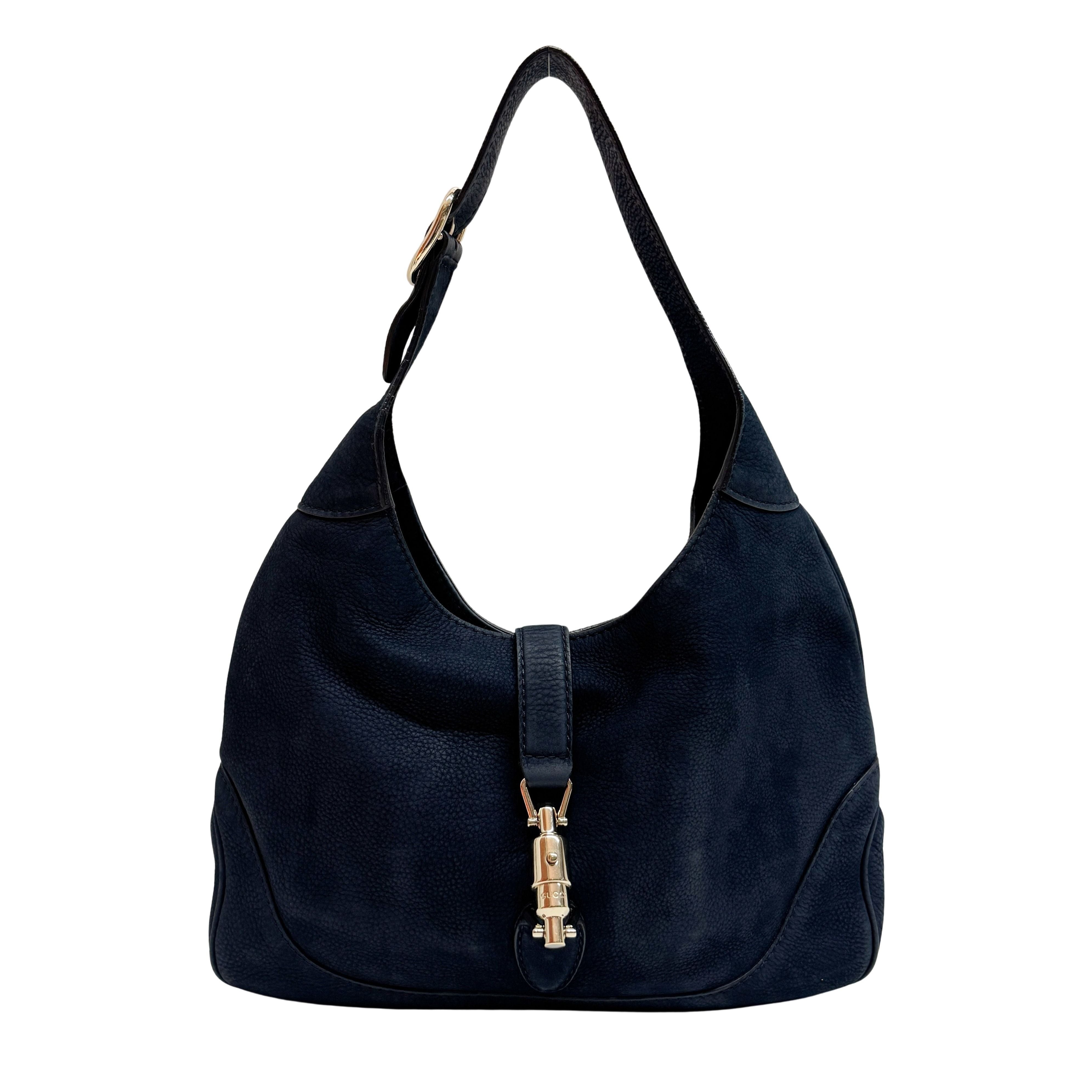 Jackie Dark Blue Suede Shoulder Bag