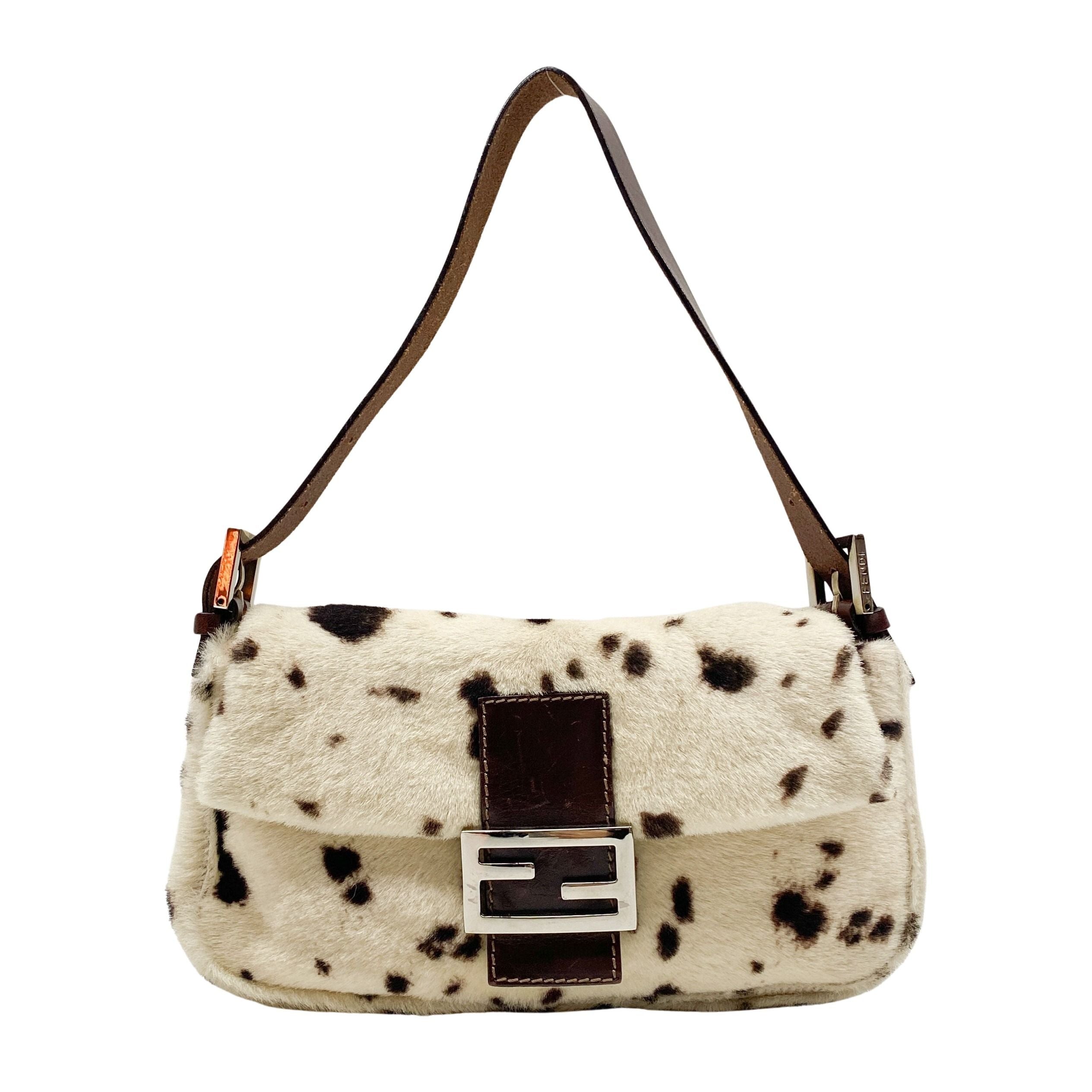 Baguette Brown Cow Print Pony Hair Shoulder Bag