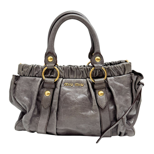 Vitello Grey Calfskin Leather Two Way Bag