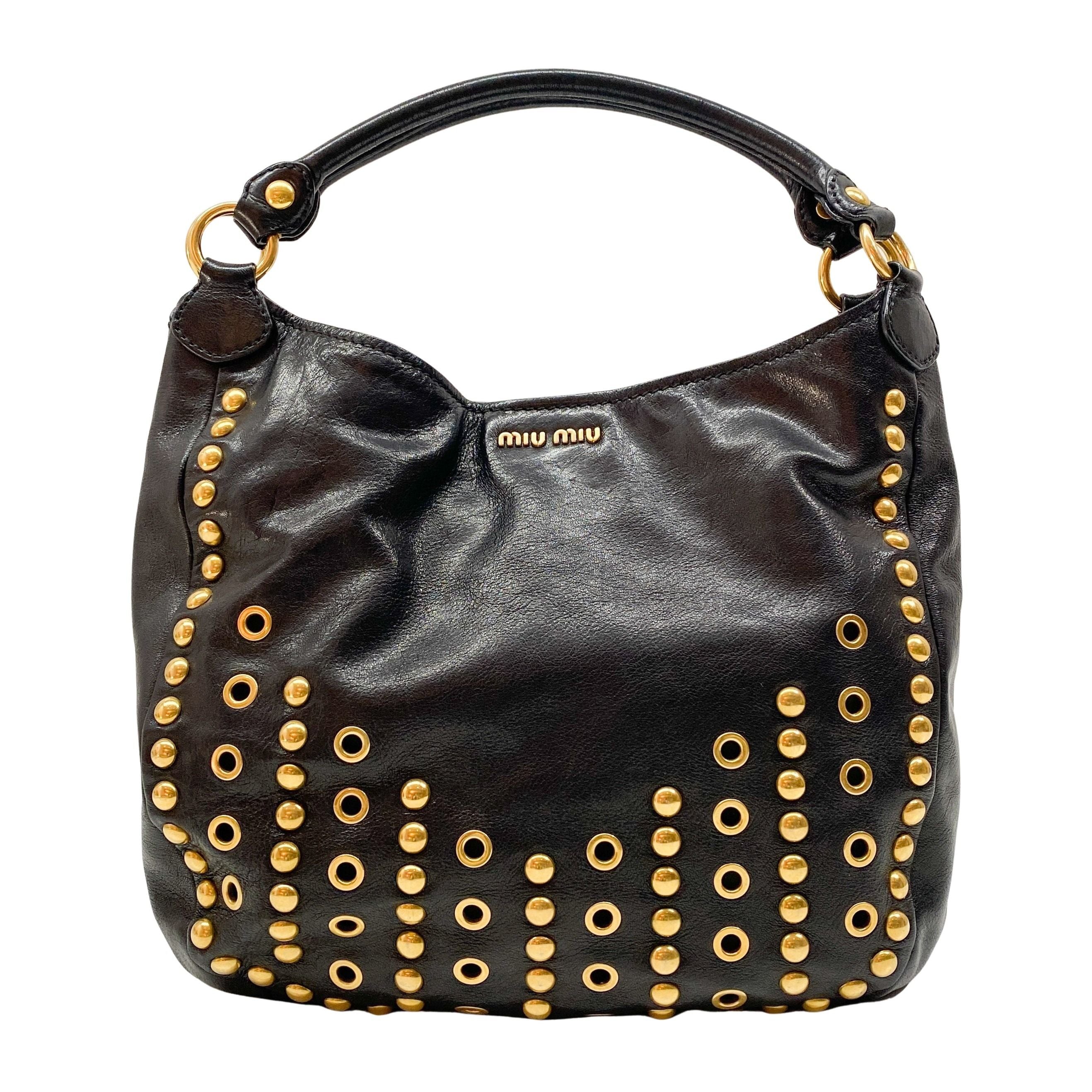 Vintage Black Gold Studded Leather Bag
