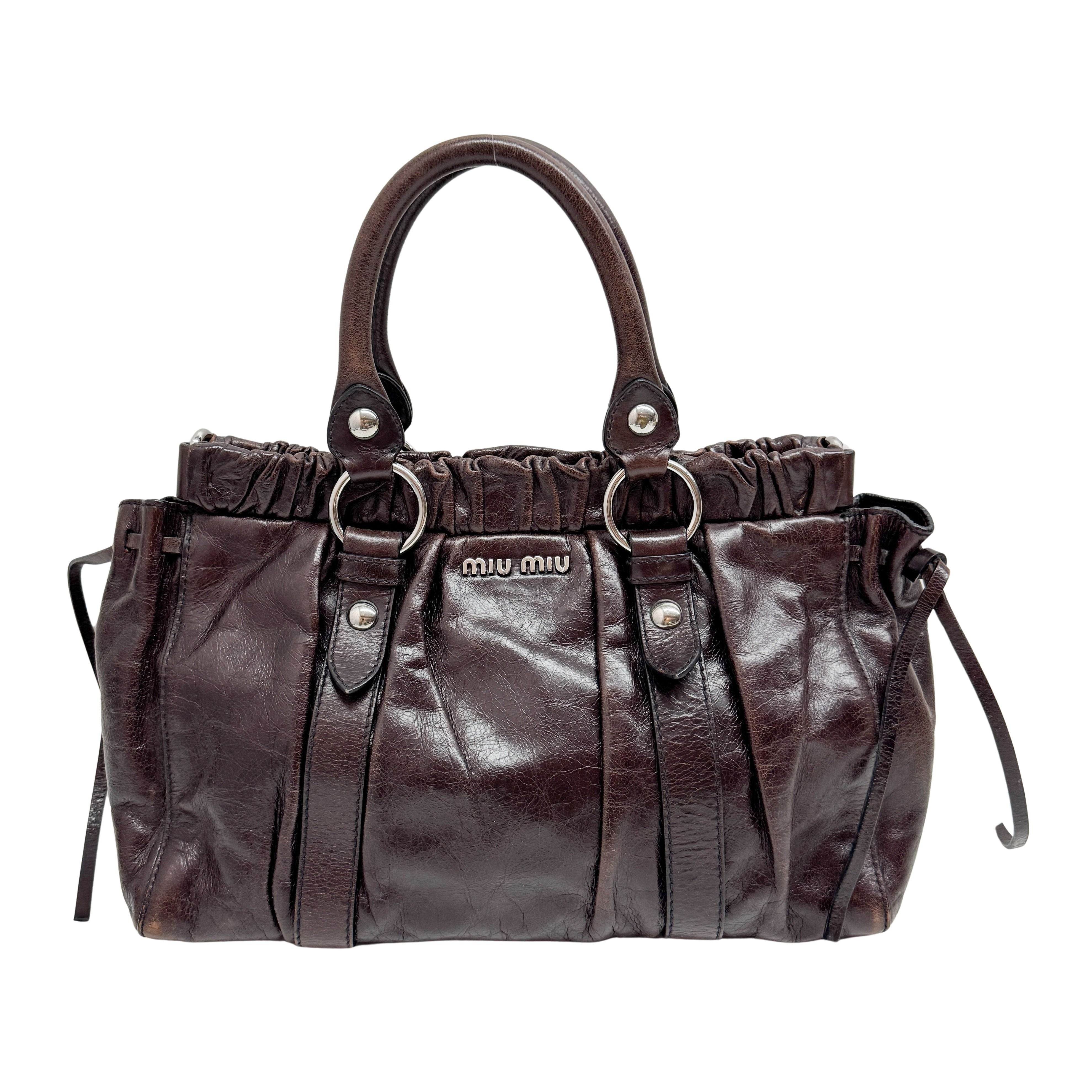 Vitello Brown Calfskin Leather Two Way Bag
