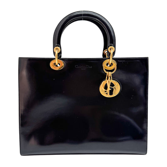 Lady Dior Black Patent Leather Hand Bag