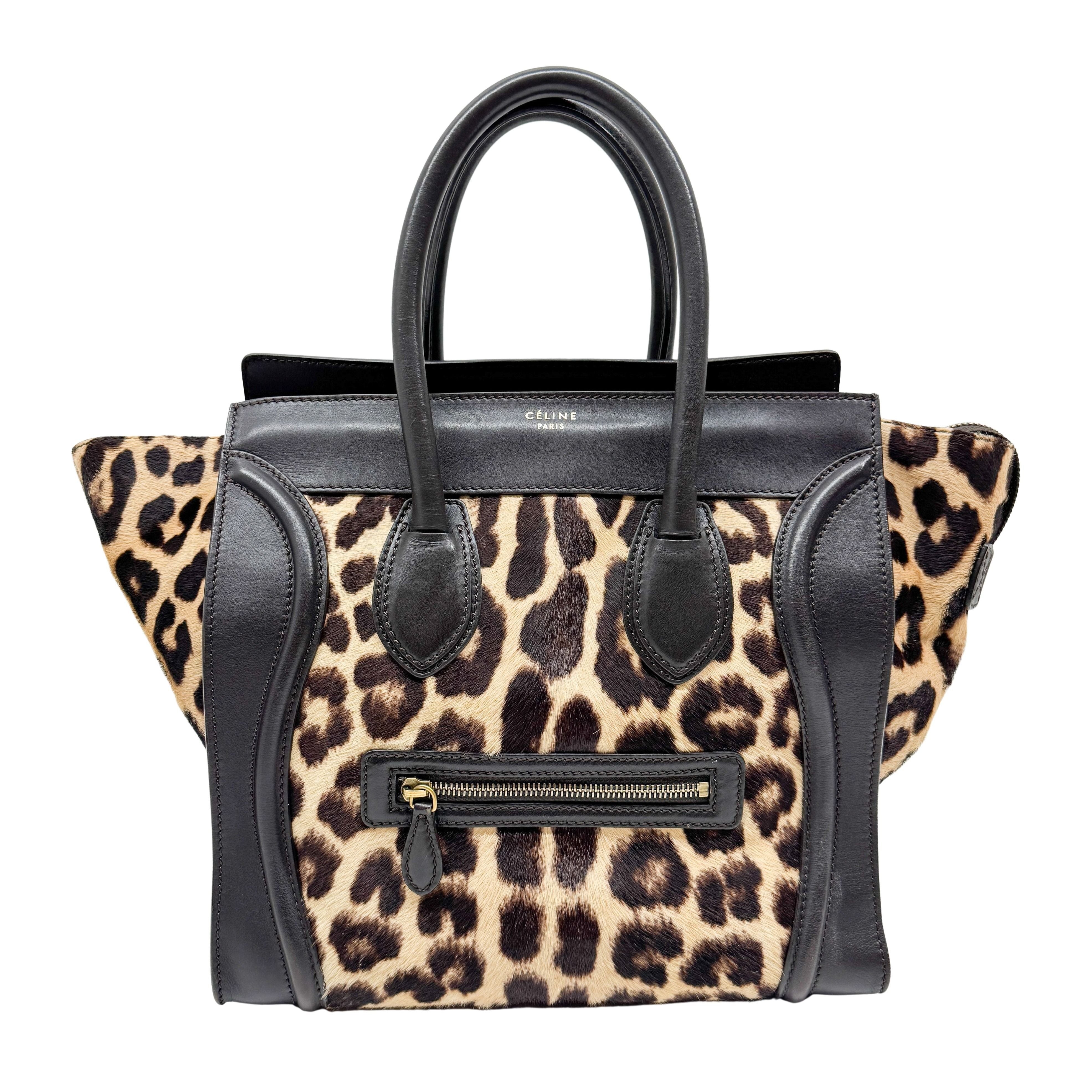 Luggage Micro Leopard Print Pony Hair Hand Bag