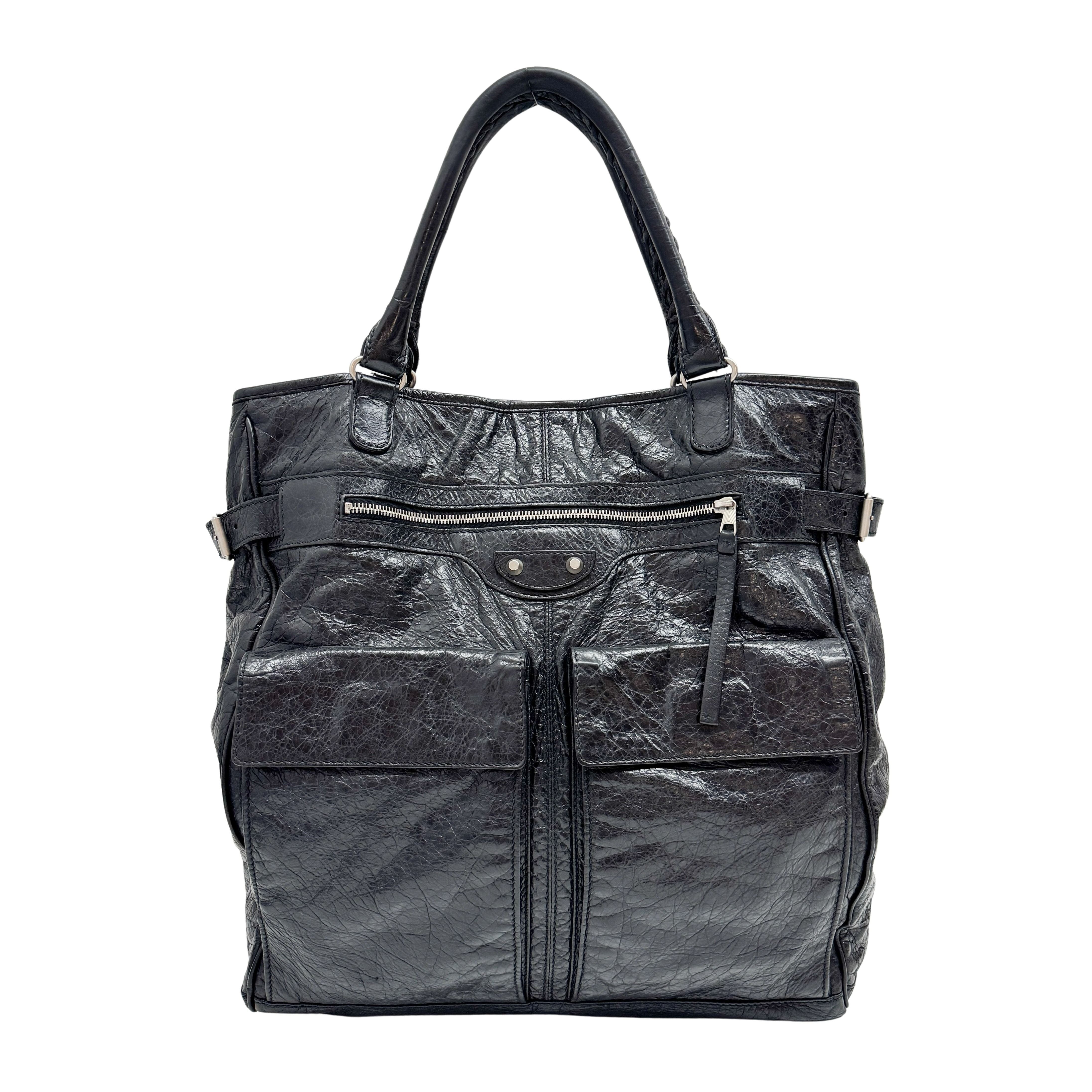 Black Leather City Tote
