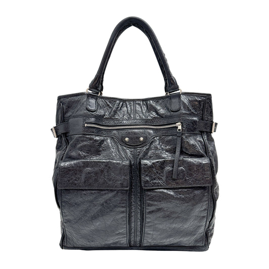 Black Leather City Tote