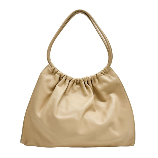 Beige Leather Hobo Shoulder Bag