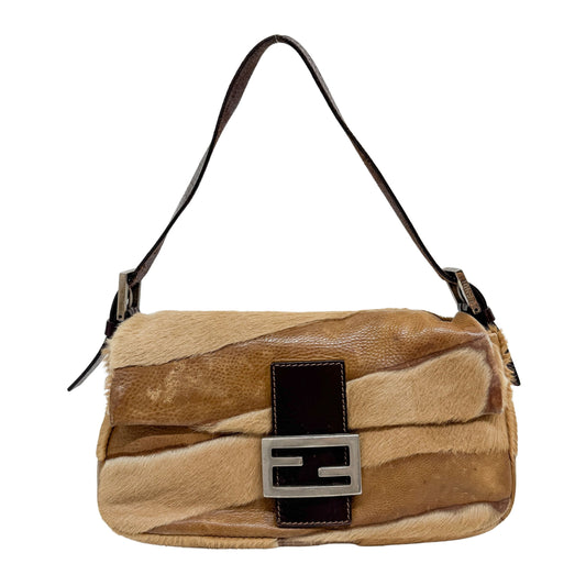 Baguette Brown Leather & Pony Hair Shoulder Bag
