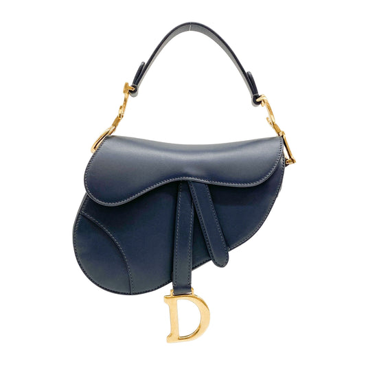 Navy Leather Saddle Bag