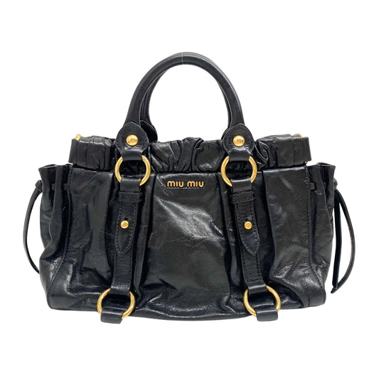 Mini Vitello Black Calfskin Leather Two Way Bag