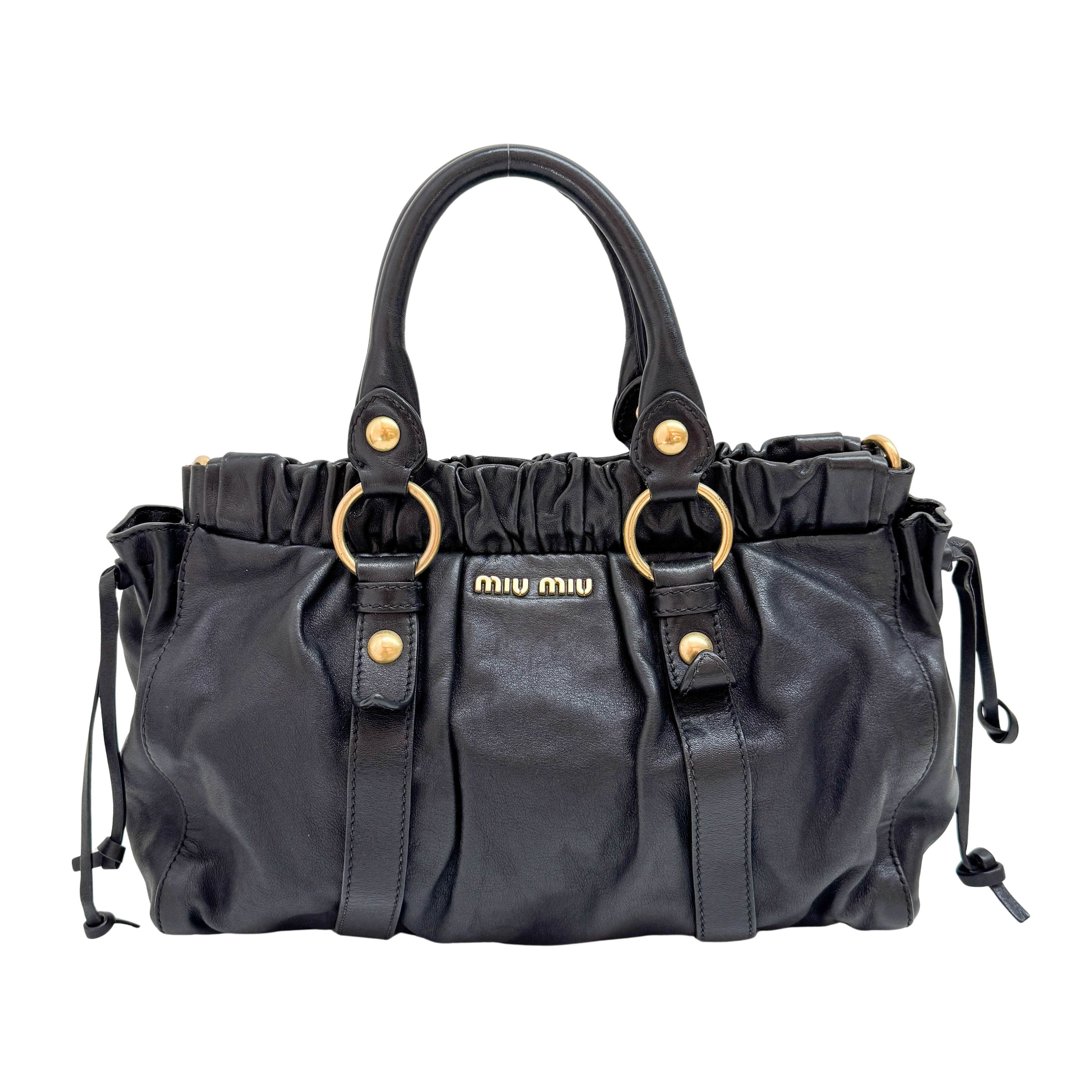 Vitello Black Calfskin Leather Two Way Bag