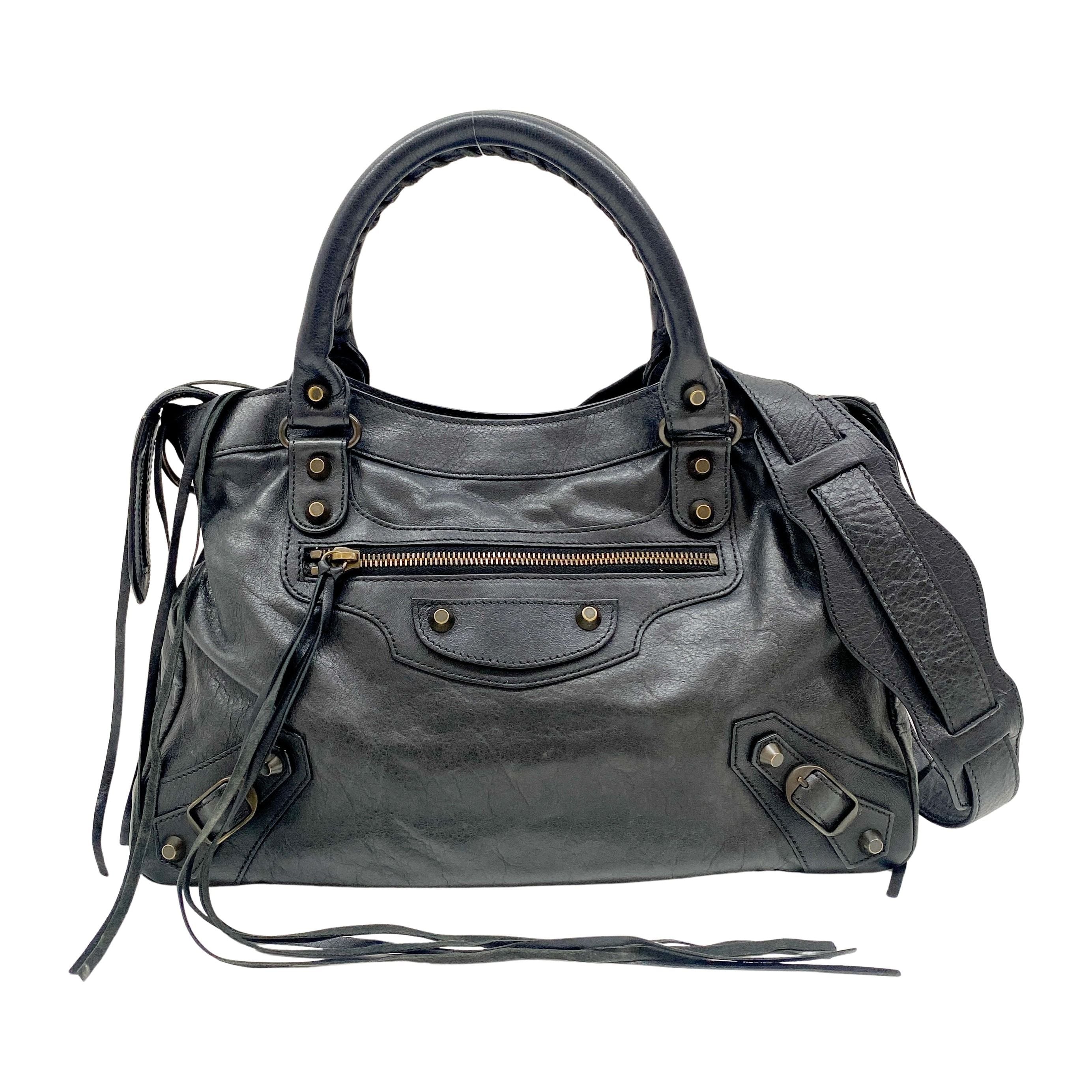The Town Black Leather Hand Bag
