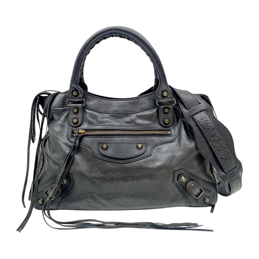 The Town Black Leather Hand Bag