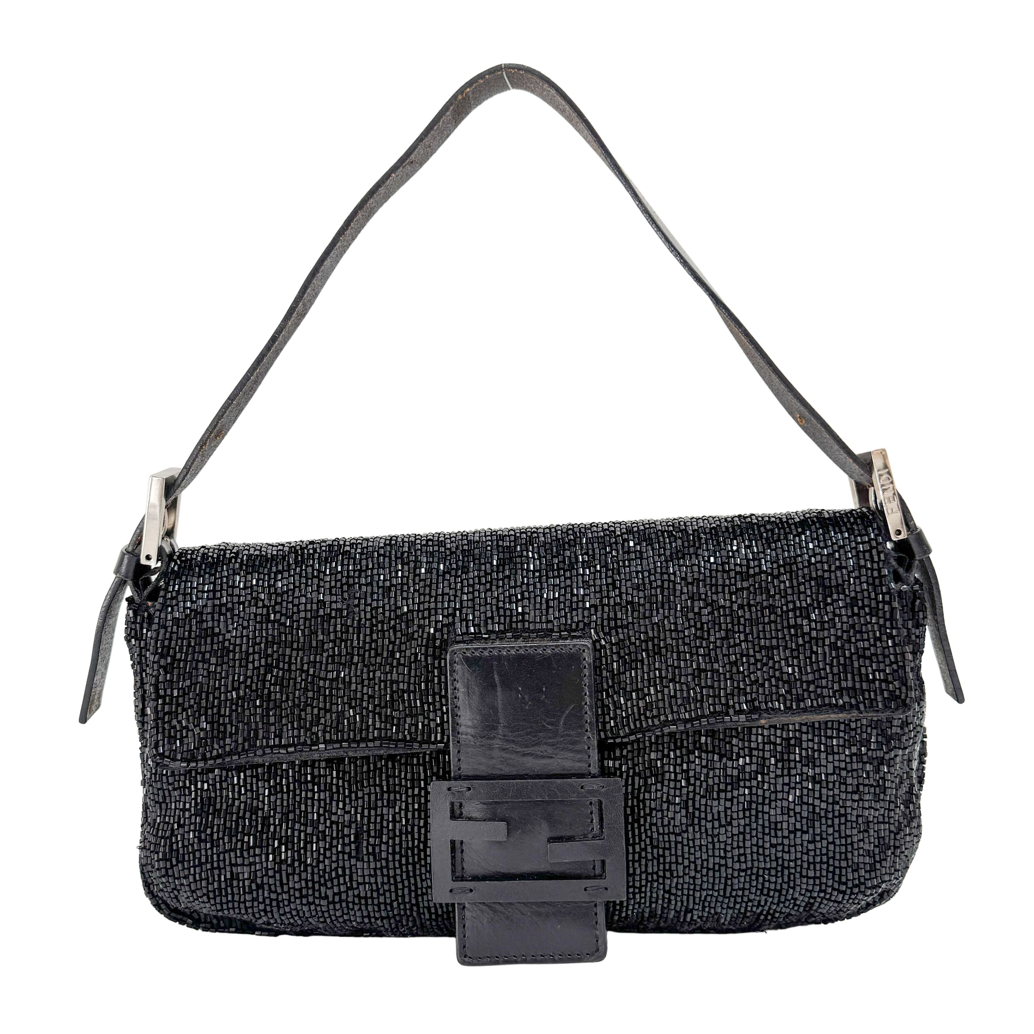 Baguette Black Beading Shoulder Bag