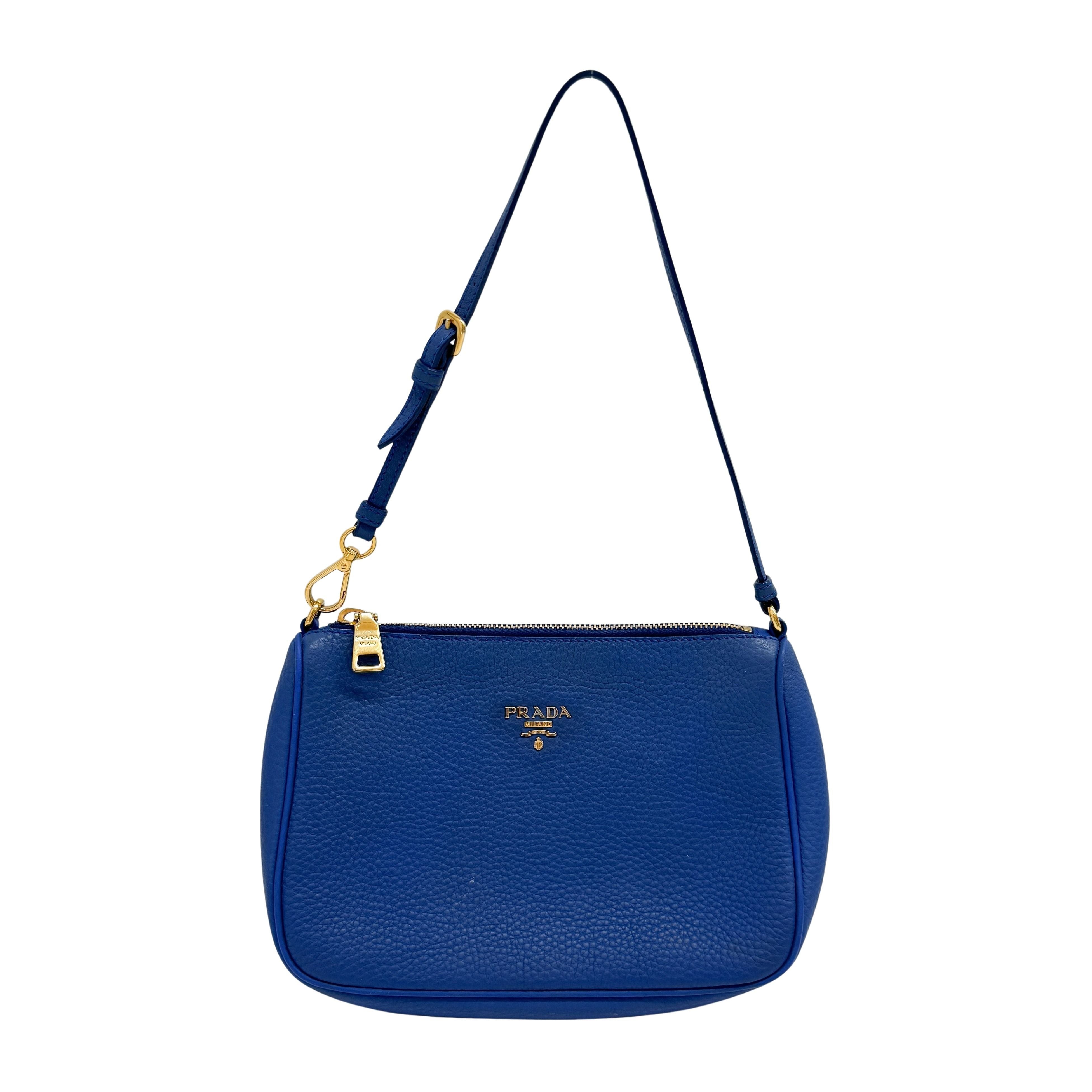 Blue Leather Mini Handle Bag