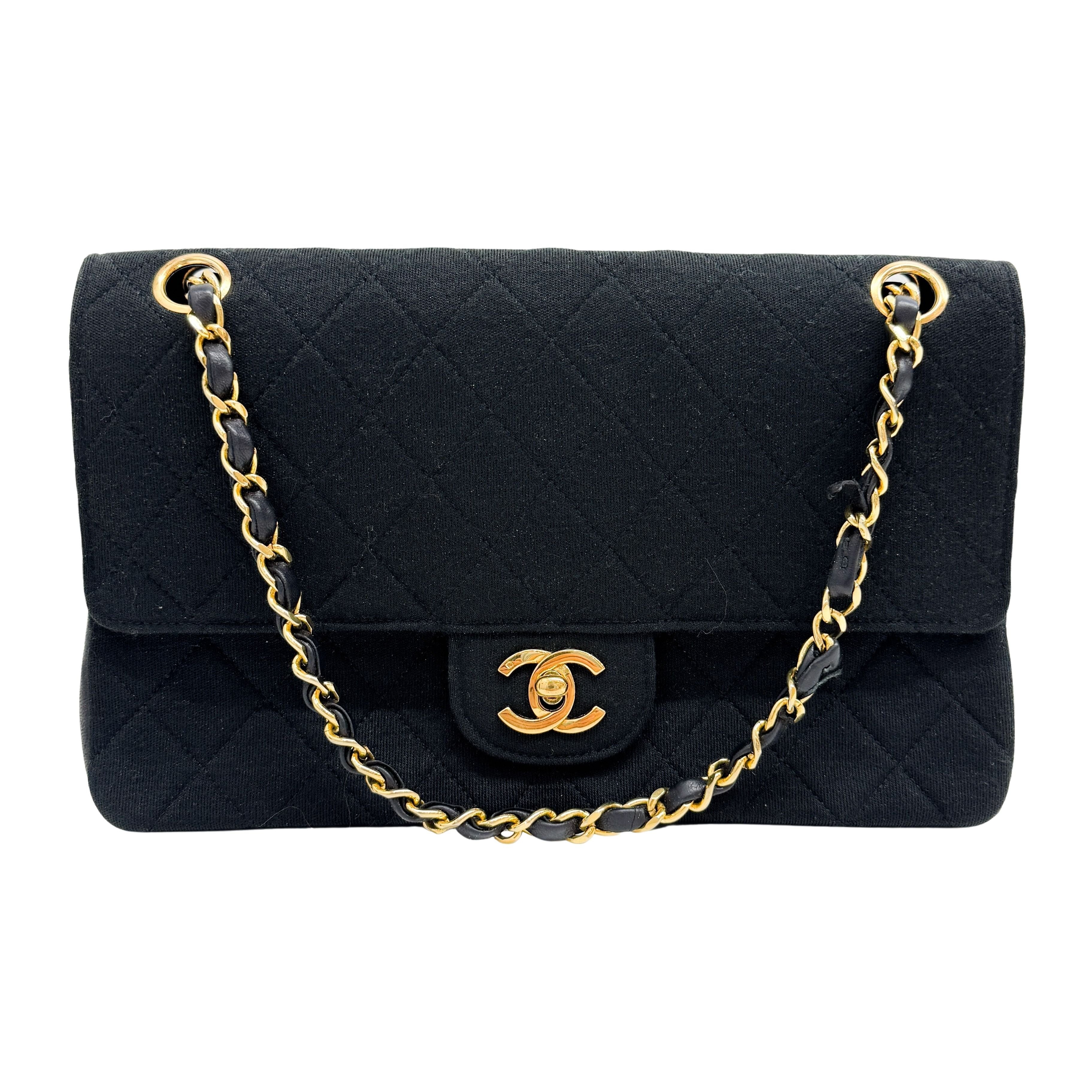 Timeless Double Flap Black Cotton Shoulder Bag