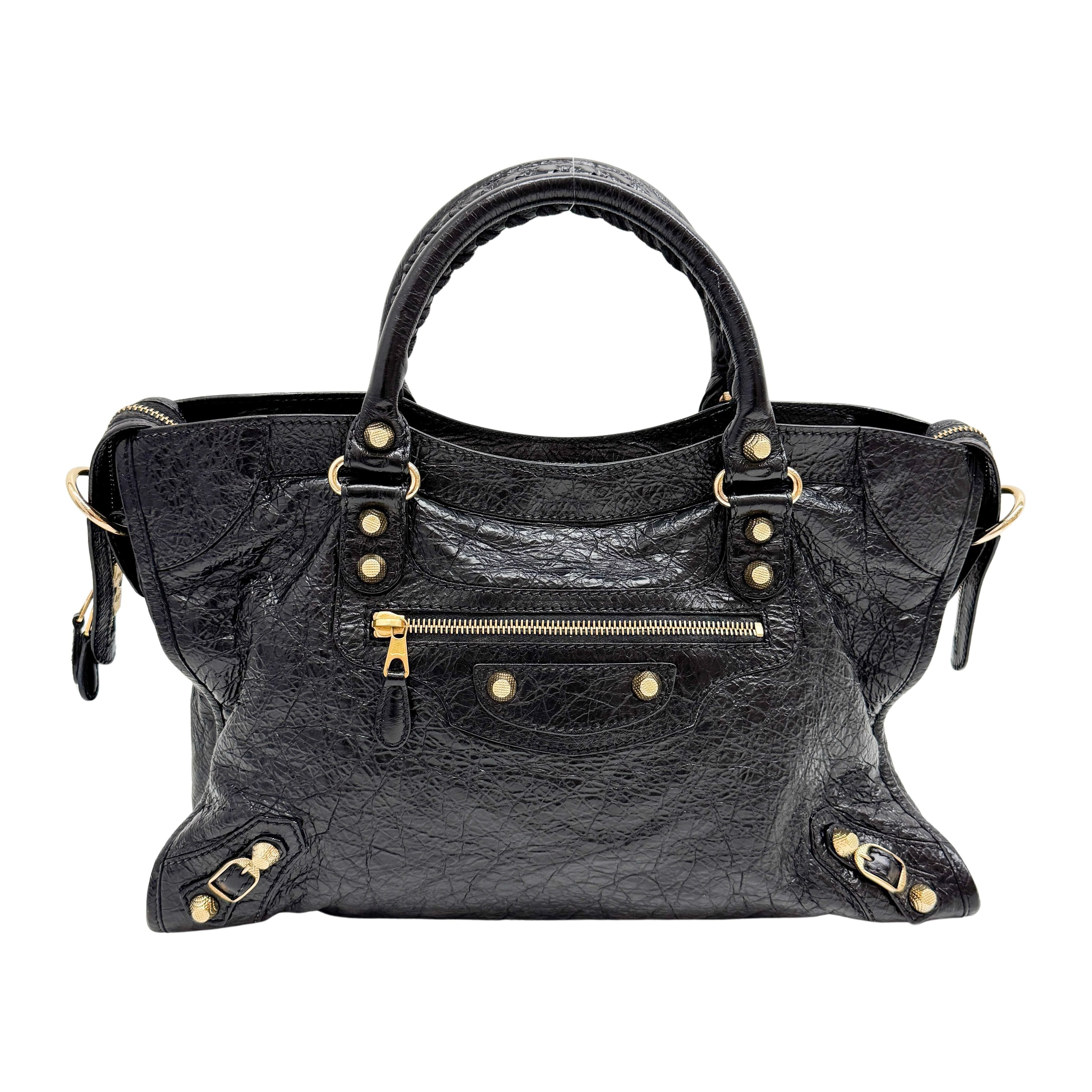 The City Black Calfskin Leather Two Way Bag