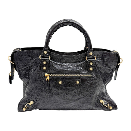 The City Black Calfskin Leather Two Way Bag
