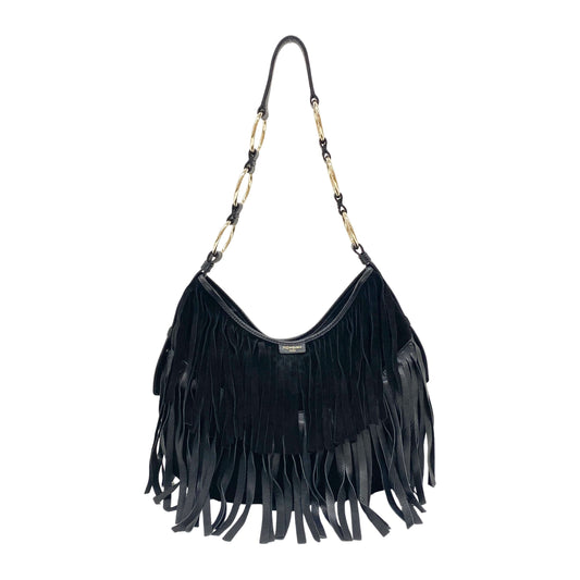 Fringe Black Suede Hobo Bag