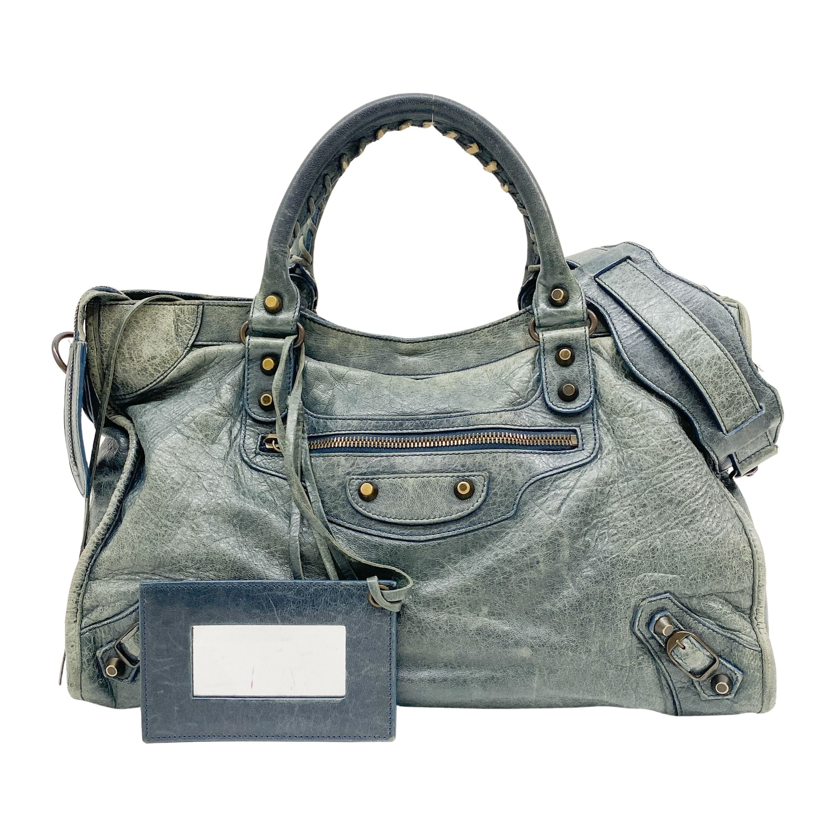 The City Green Calfskin Leather Two Way Bag