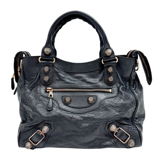 The Velo Black Calfskin Leather Two Way Bag