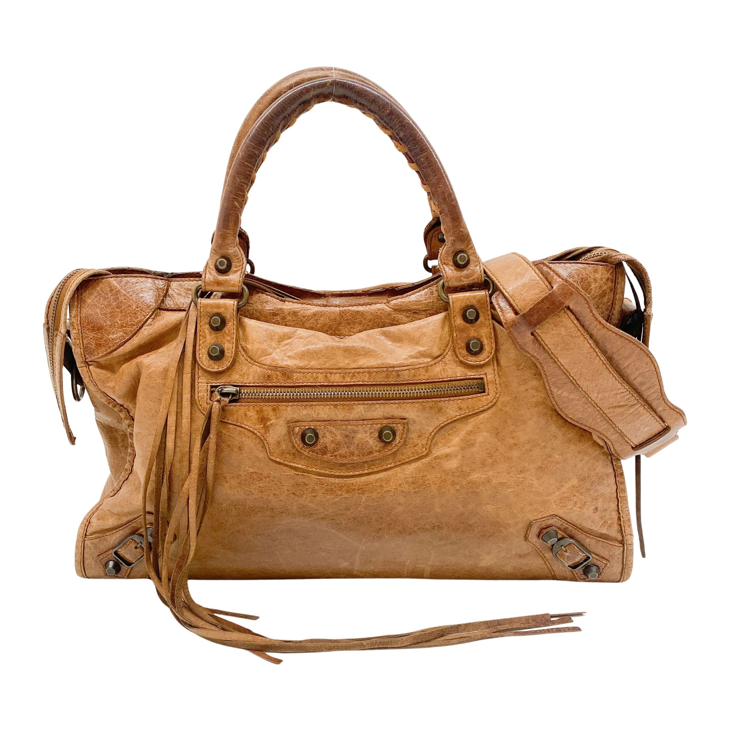 The City Brown Calfskin Leather Two Way Bag