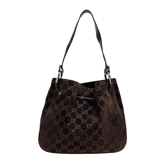 GG Brown Suede Shoulder Bag