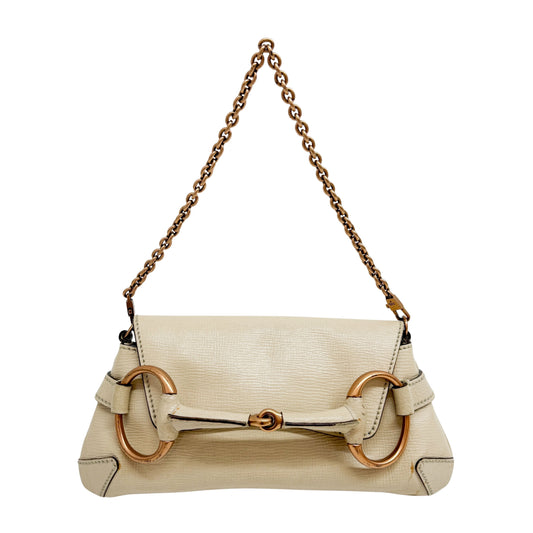 Horsebit Beige Leather Chain Shoulder Bag