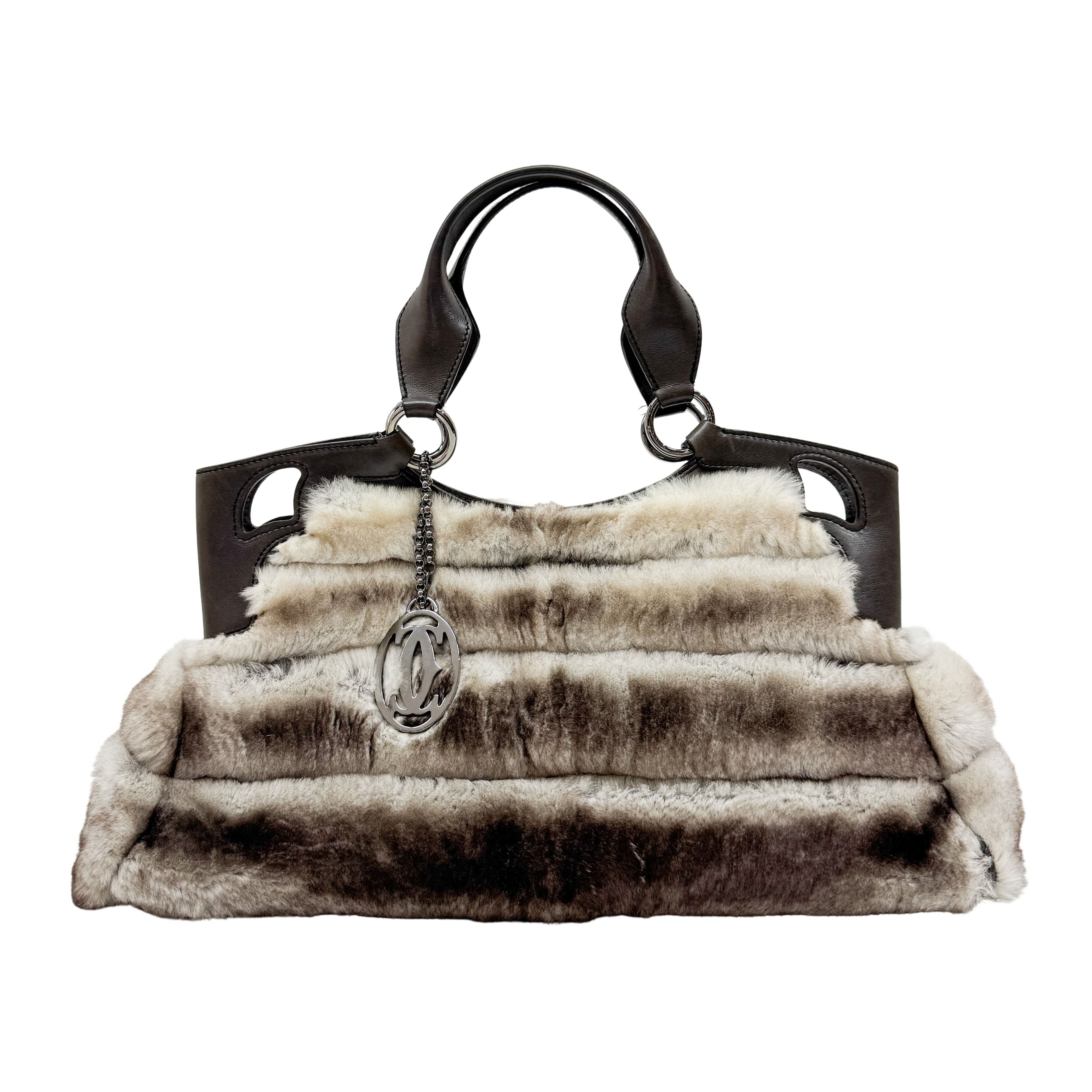 Brown & White Rabbit Fur Shoulder Bag