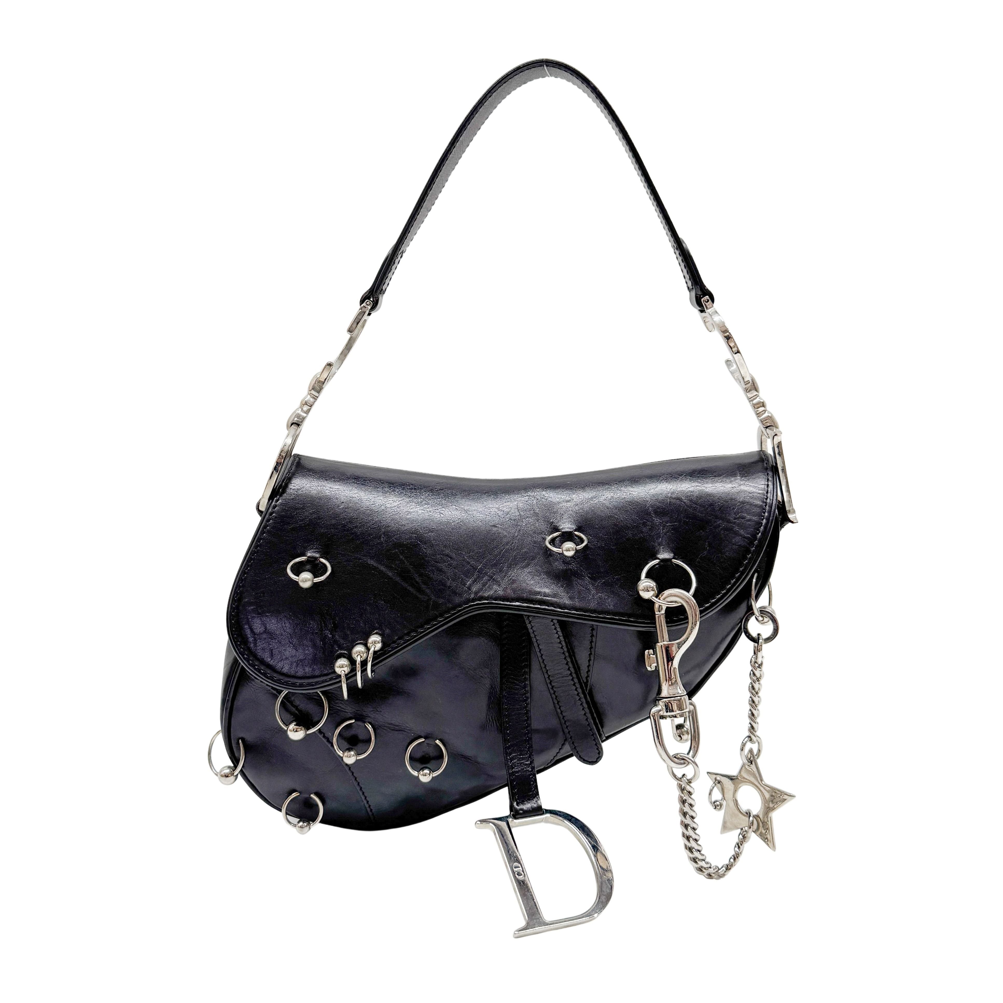Hardcore Piercing Black Leather Shoulder Bag