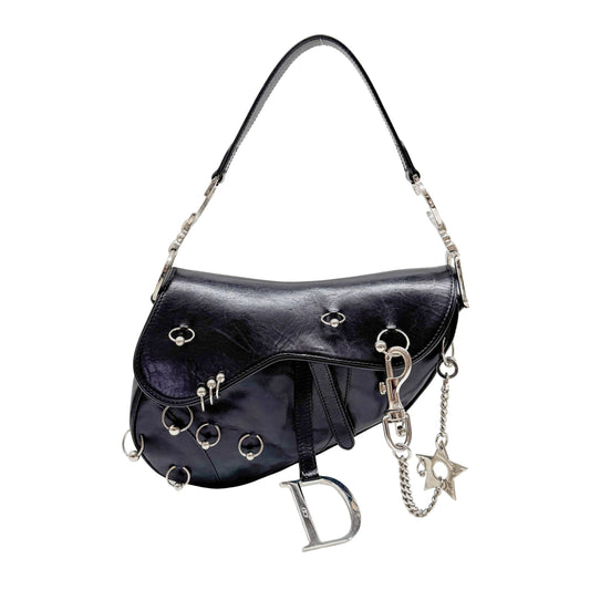 Hardcore Piercing Black Leather Shoulder Bag