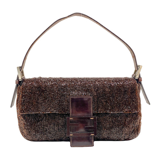 Baguette Brown Beaded Shoulder Bag