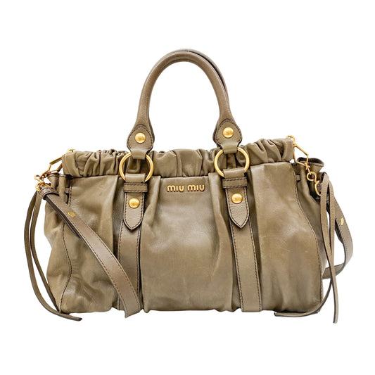 Vitello Grey Calfskin Leather Two Way Bag