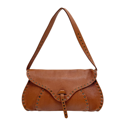 Vintage Brown Studded Leather Shoulder Bag