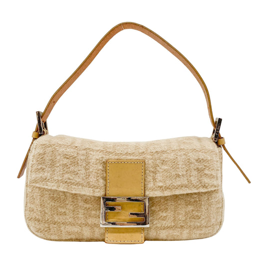 Zucca Baguette Beige Wool Shoulder Bag