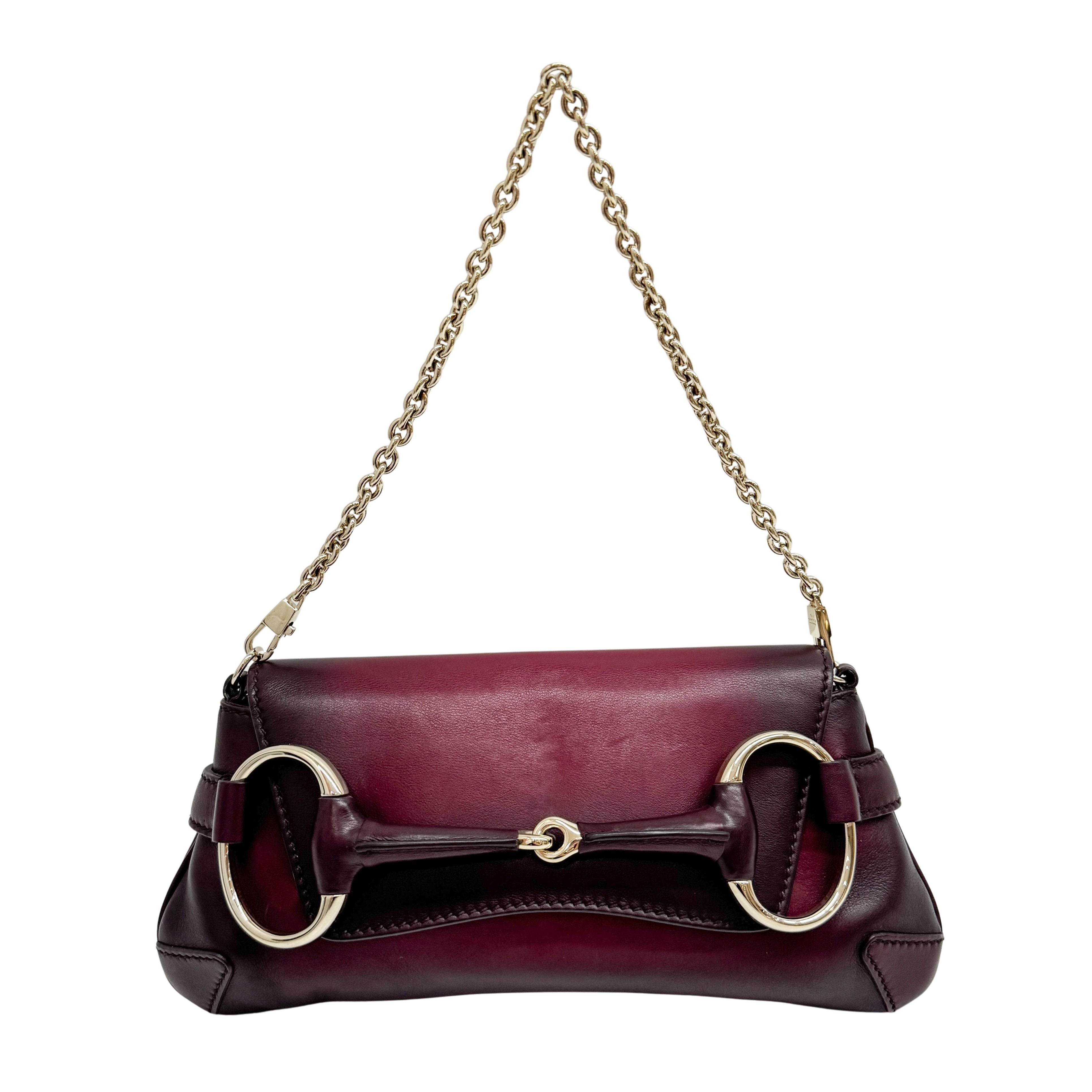Horsebit Burgundy Ombrė Leather Shoulder Bag