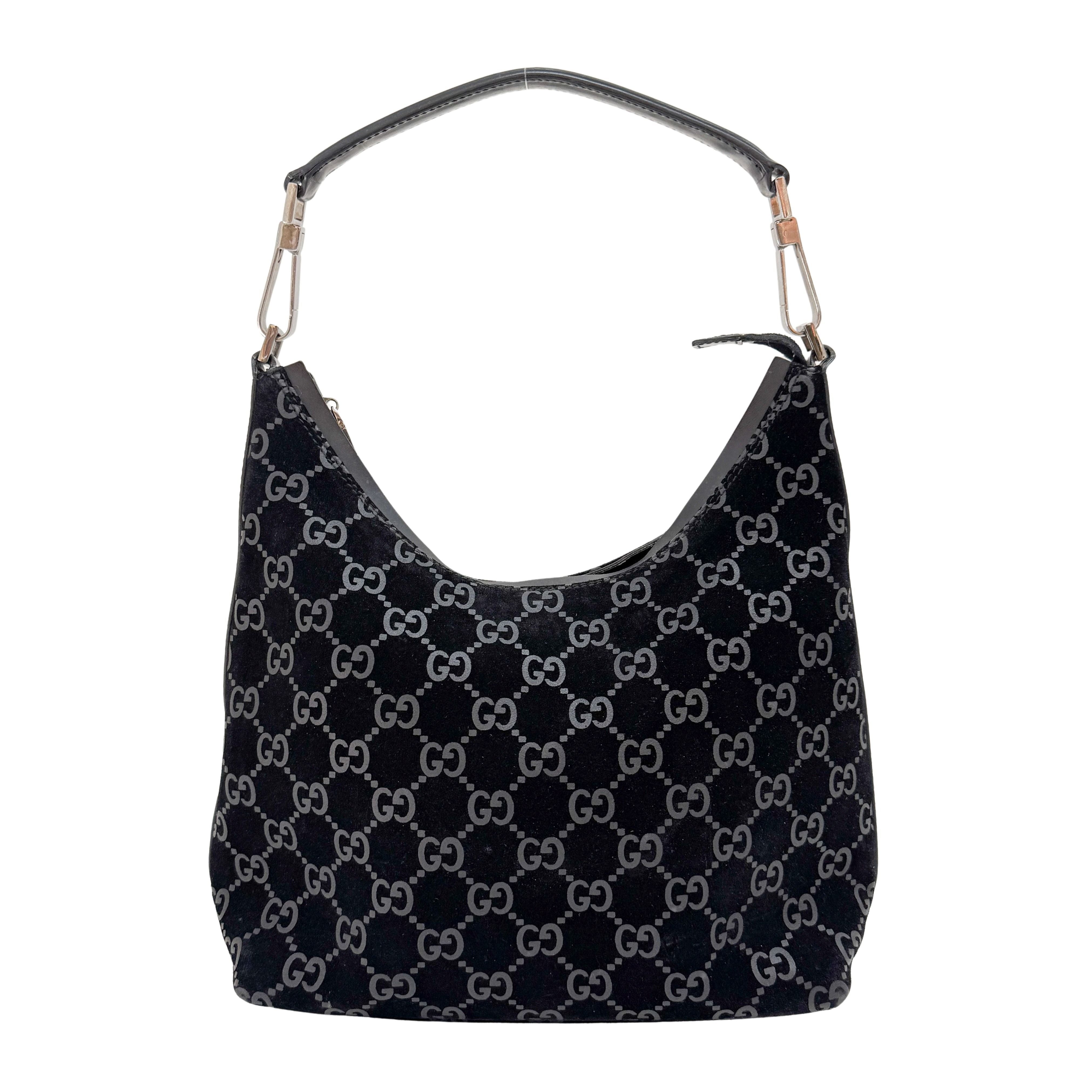 GG Black Suede Hobo Bag