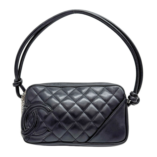 Cambon Black Calfskin Leather Pochette Bag